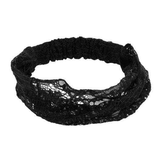 Diadema ancha de encaje transpirable para mujer, color negro, 1 unidad