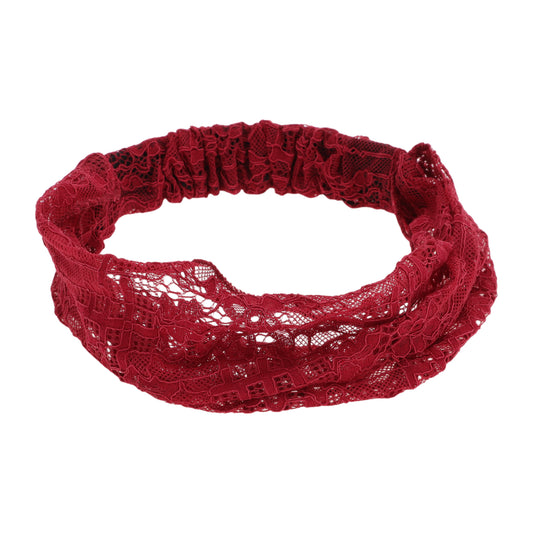 Breathable Lace Wide Headband for Women Wine Red 1 Pc