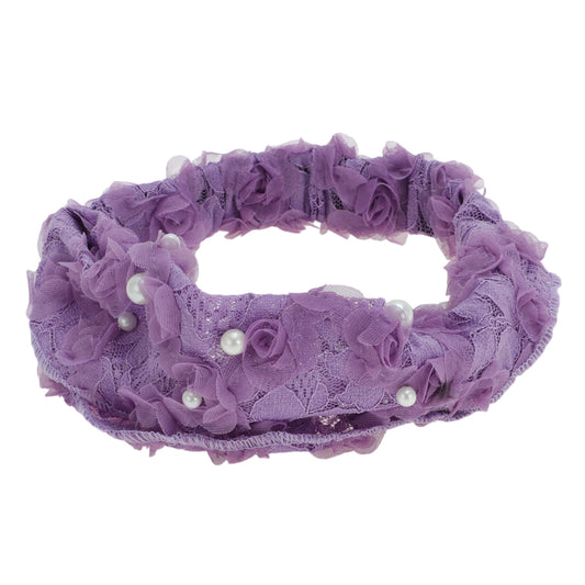 Diadema ancha de encaje con perlas sintéticas para mujer, color morado, 1 unidad