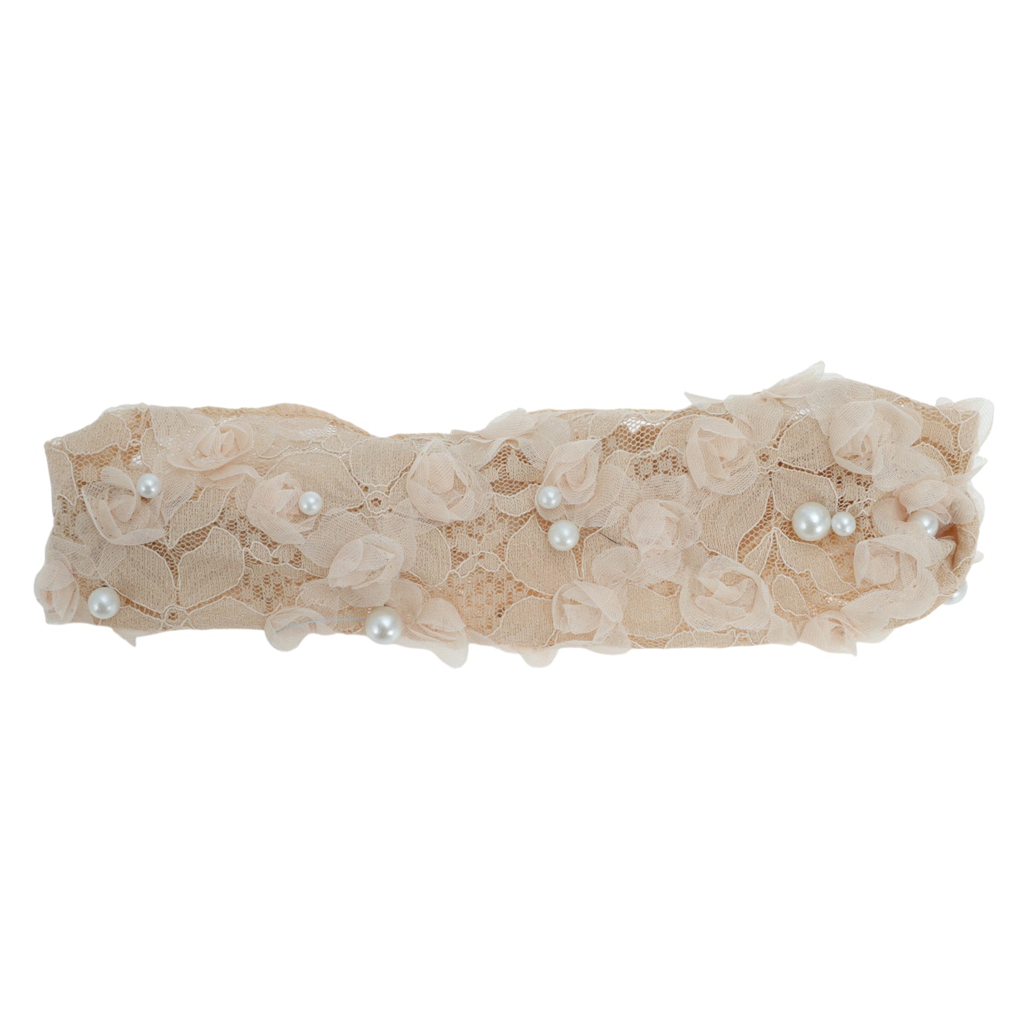 Faux Pearl Lace Wide Headband for Women Beige 1 Pc