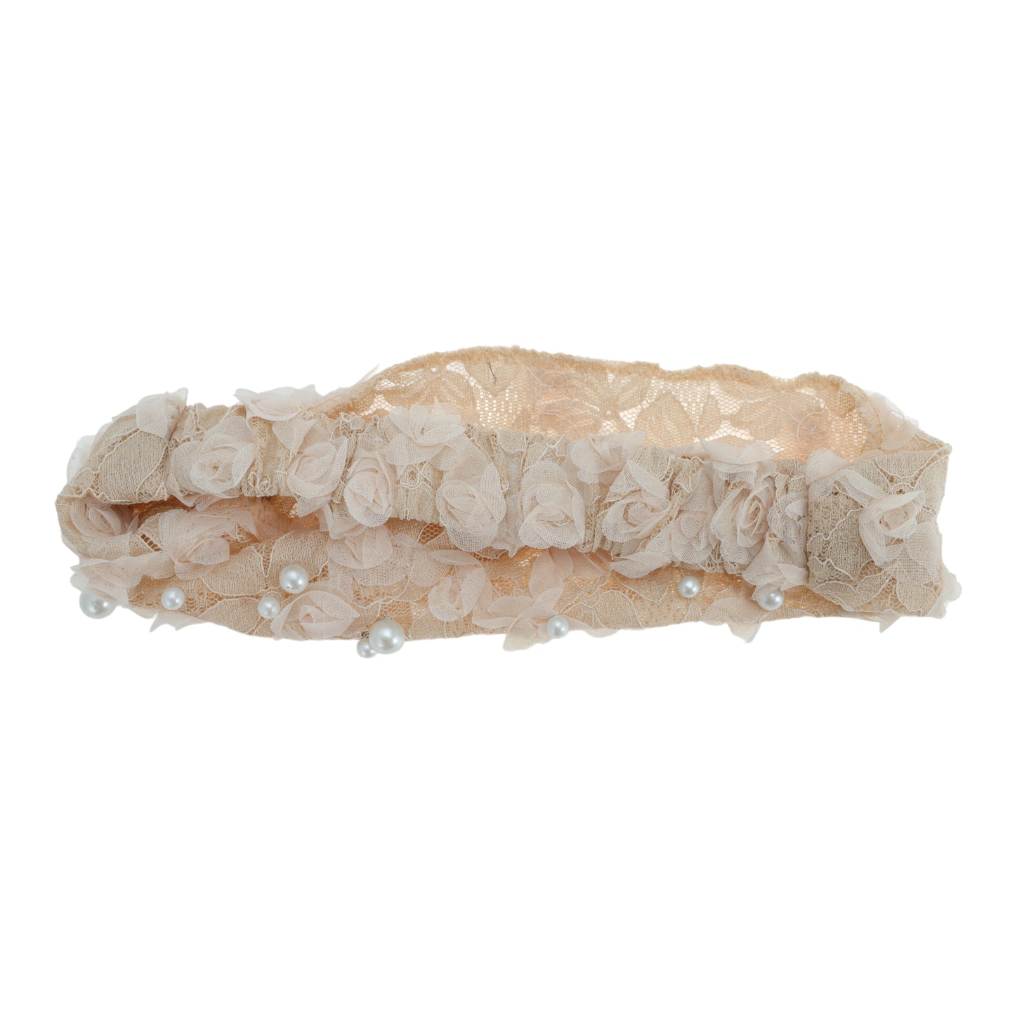 Faux Pearl Lace Wide Headband for Women Beige 1 Pc