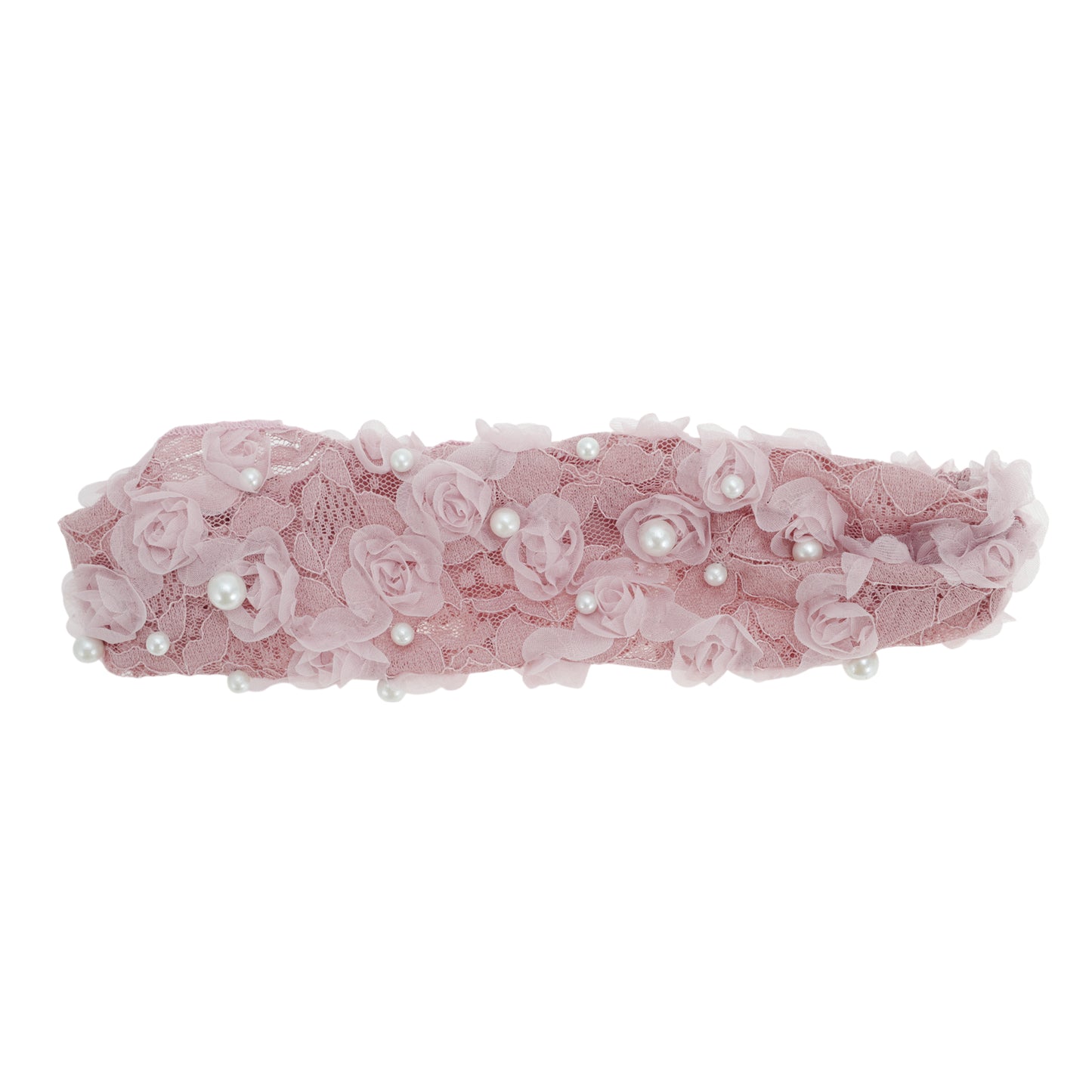Faux Pearl Lace Wide Headband for Women Pink 1 Pc