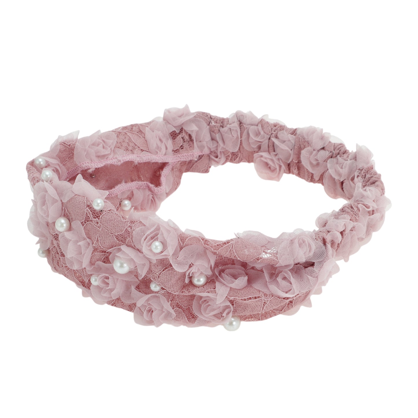 Faux Pearl Lace Wide Headband for Women Pink 1 Pc
