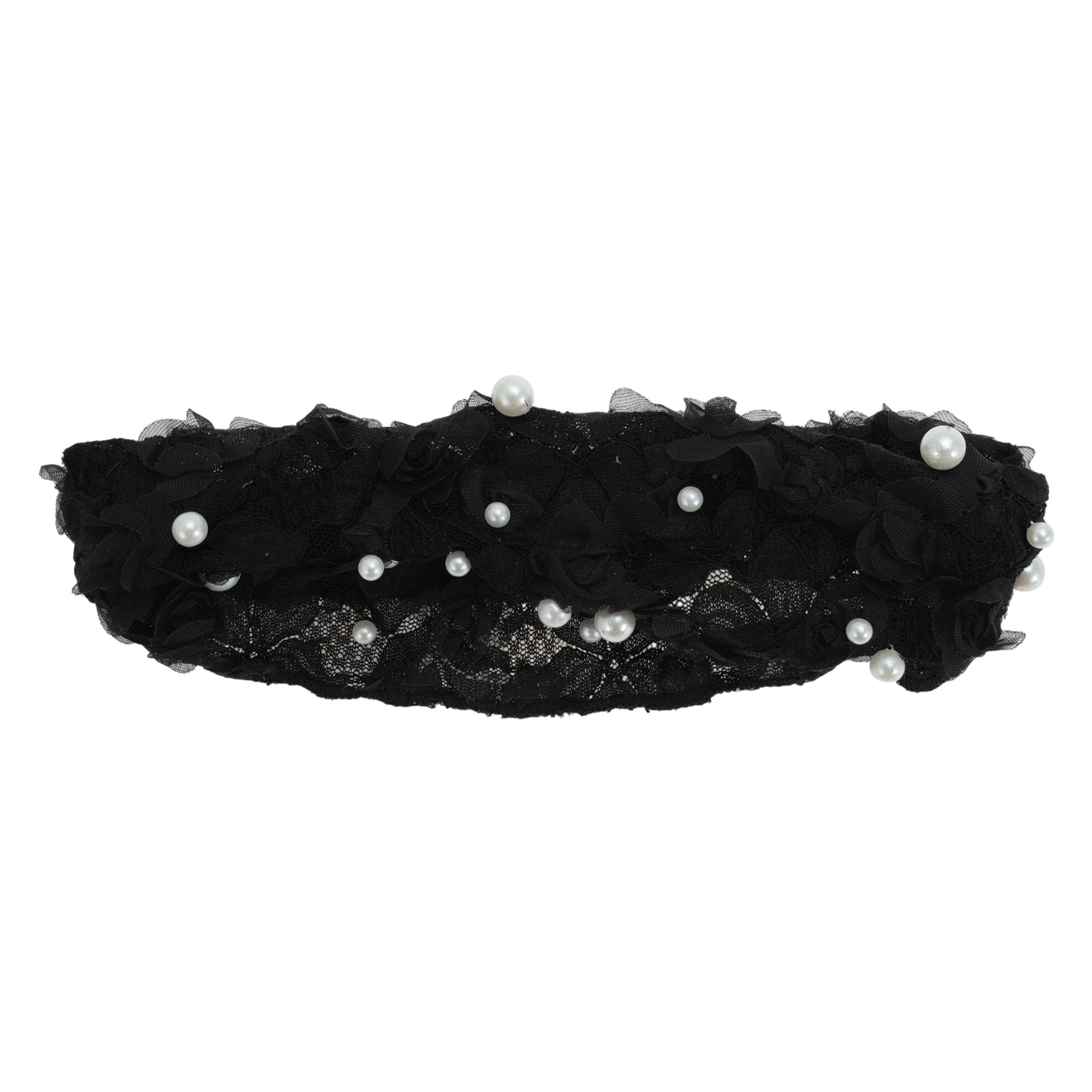 Faux Pearl Lace Wide Headband for Women Black 1 Pc