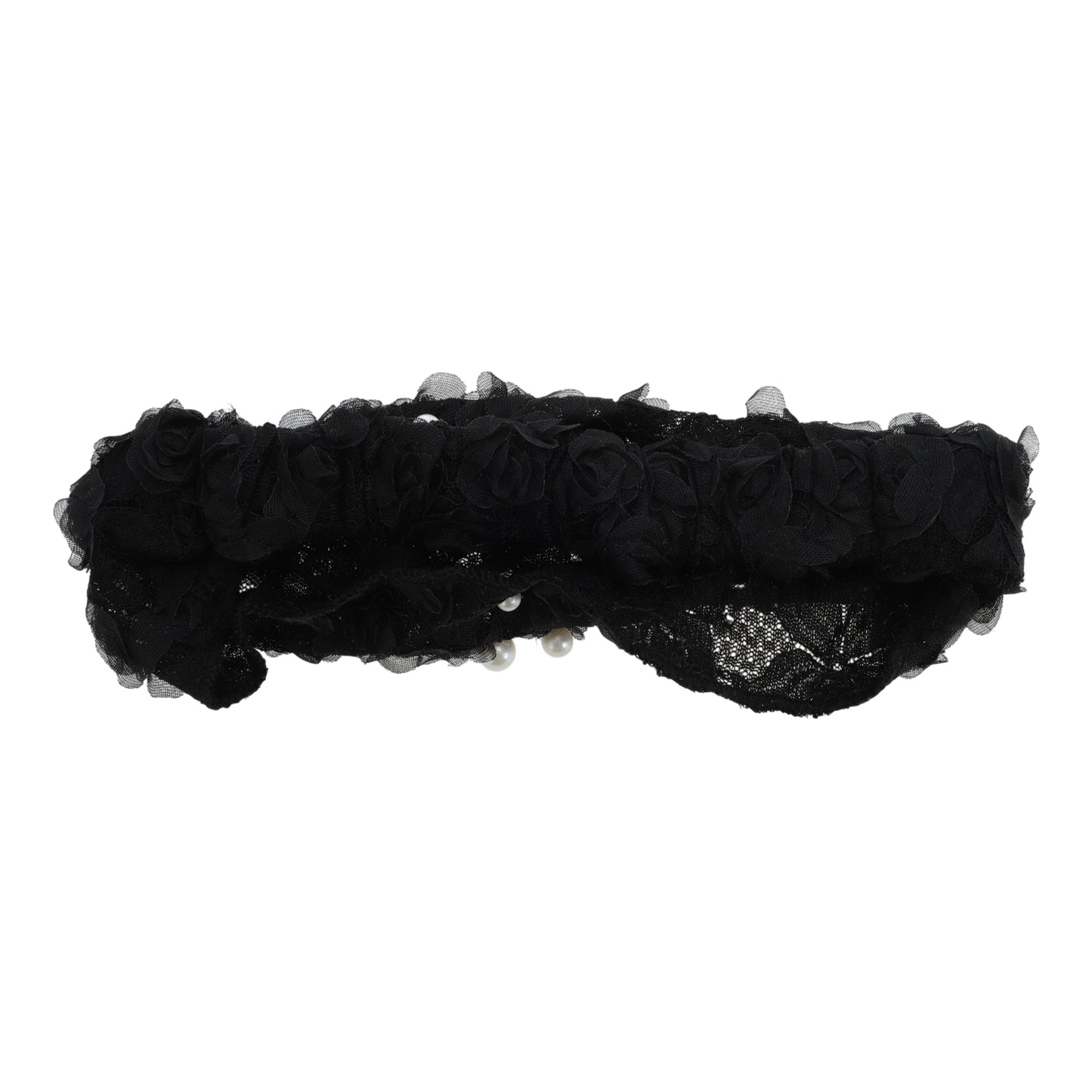 Faux Pearl Lace Wide Headband for Women Black 1 Pc