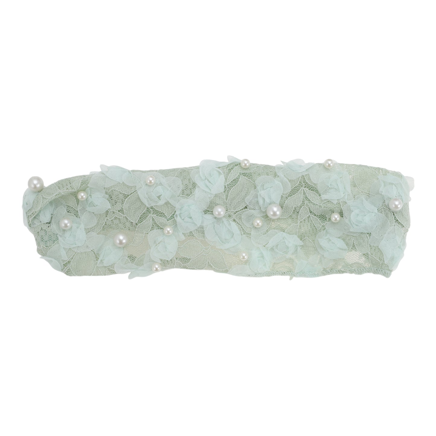 Faux Pearl Lace Wide Headband for Women Light Green 1 Pc