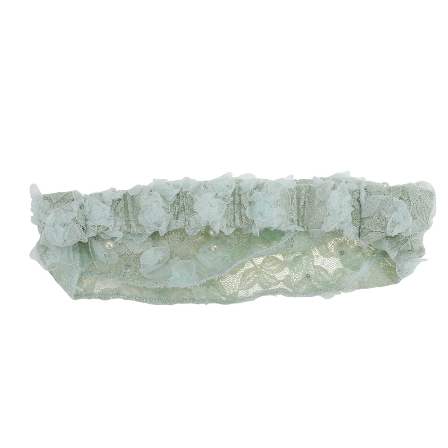 Faux Pearl Lace Wide Headband for Women Light Green 1 Pc