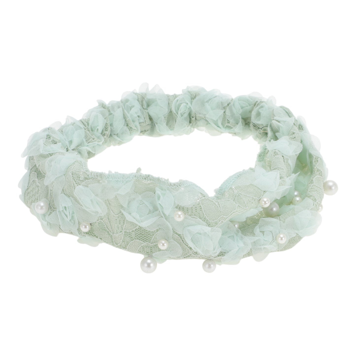 Faux Pearl Lace Wide Headband for Women Light Green 1 Pc