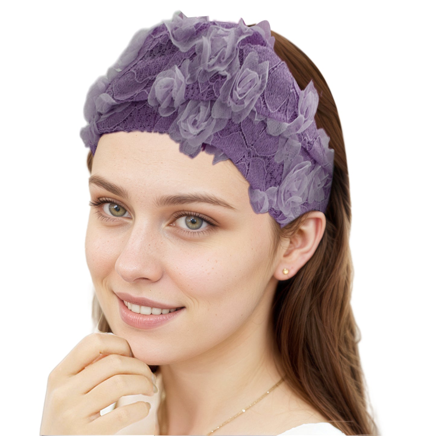 Mesh Flower Decor Lace Wide Headband for Women Purple 1 Pc