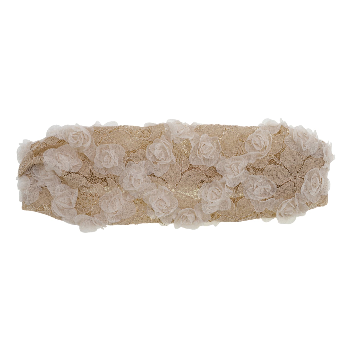 Diadema ancha de encaje con decoración de flores de malla para mujer, color beige, 1 pieza