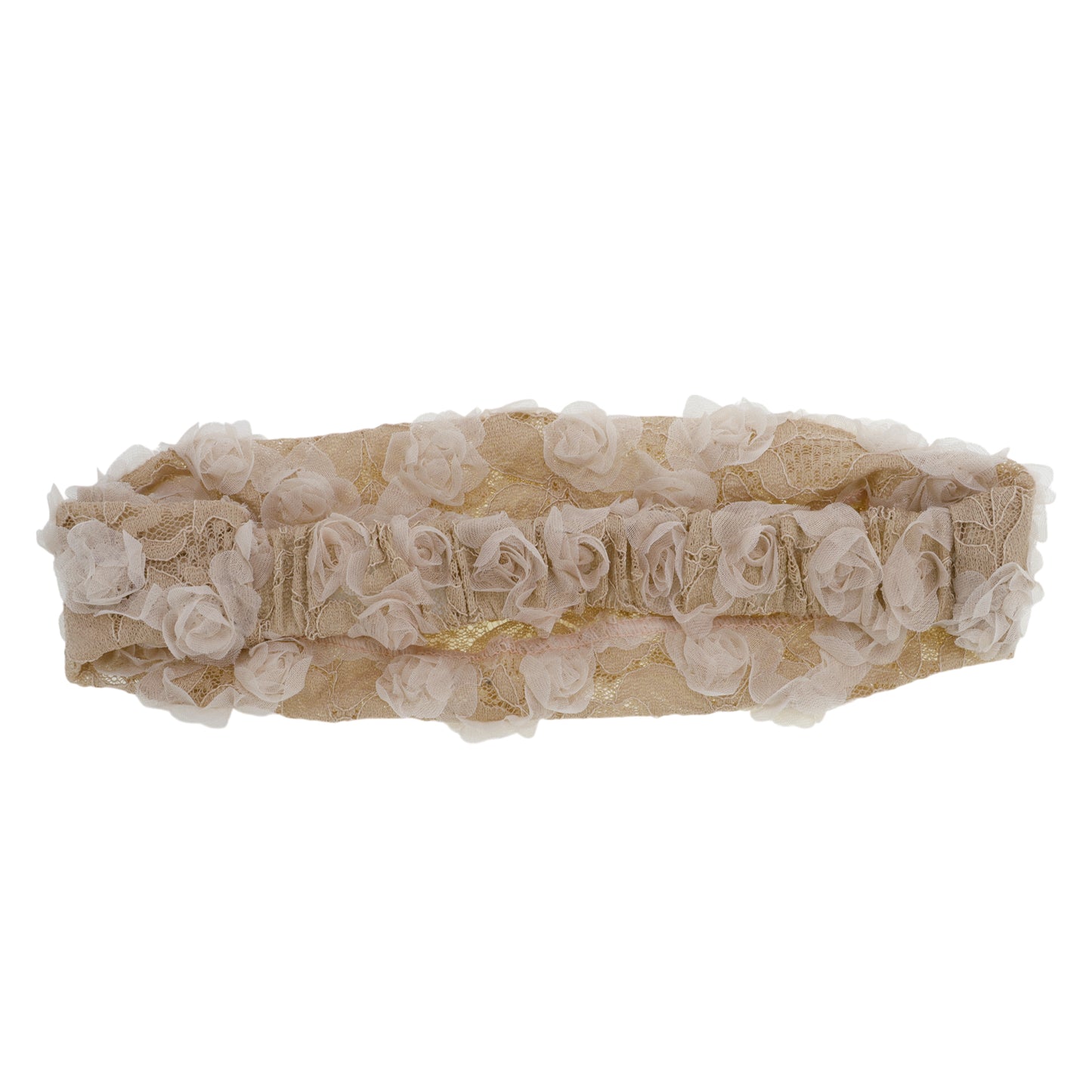 Diadema ancha de encaje con decoración de flores de malla para mujer, color beige, 1 pieza