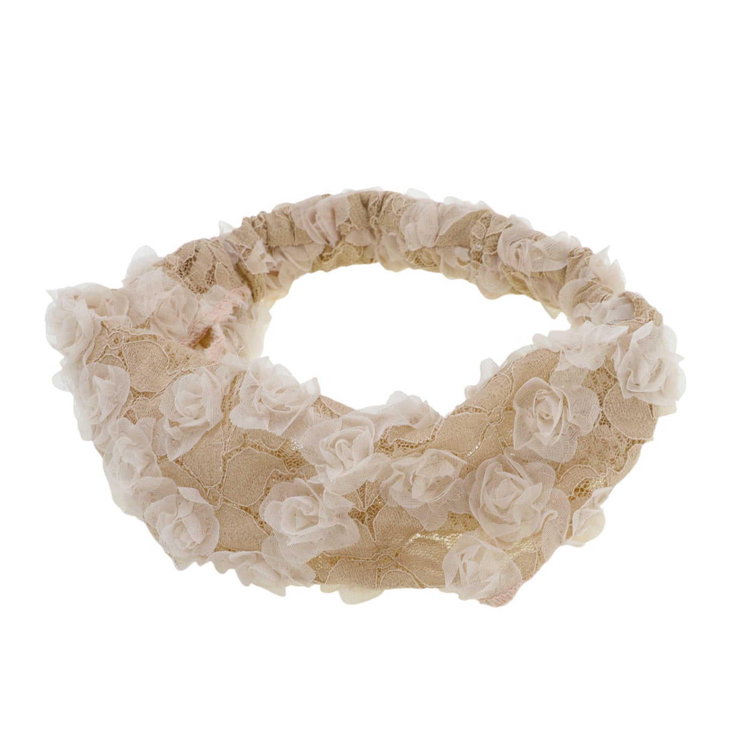 Diadema ancha de encaje con decoración de flores de malla para mujer, color beige, 1 pieza