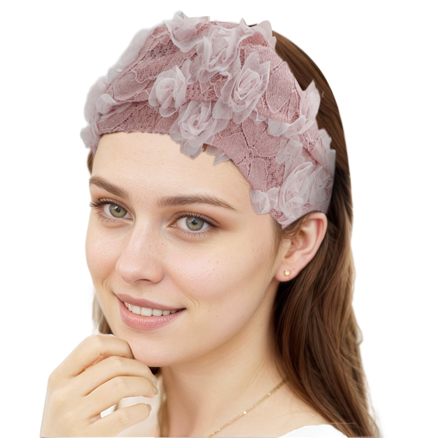 Mesh Flower Decor Lace Wide Headband for Women Pink 1 Pc