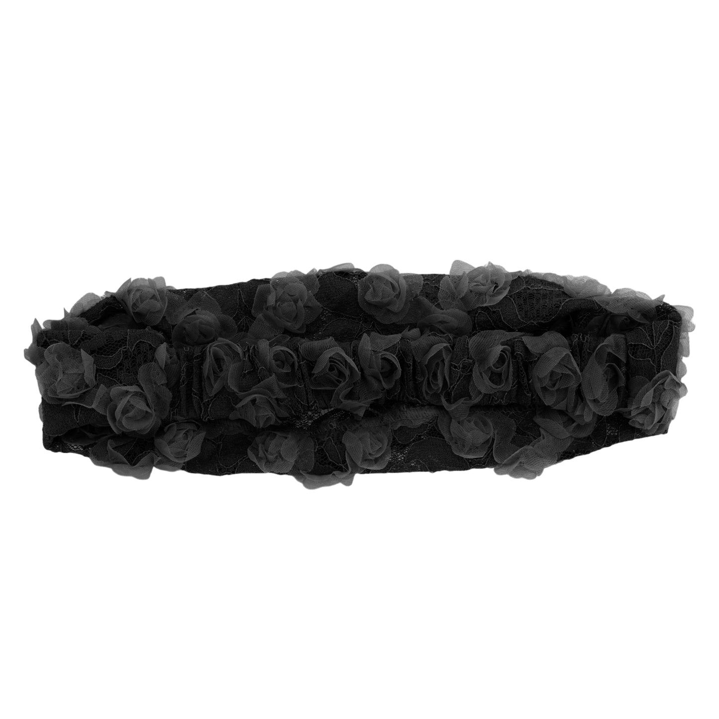 Diadema ancha de encaje con decoración de flores de malla para mujer, color negro, 1 pieza