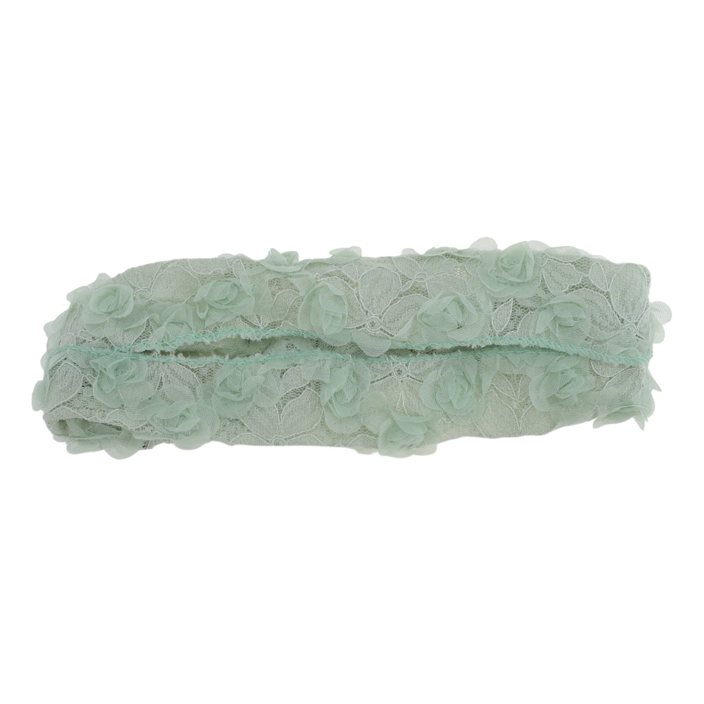 Diadema ancha de encaje con decoración de flores de malla para mujer, color verde claro, 1 unidad