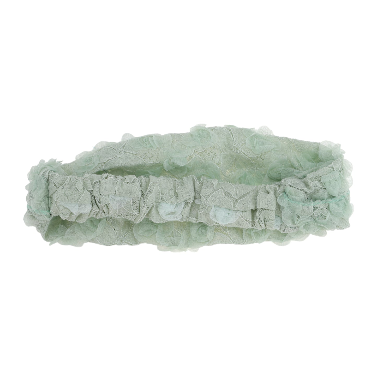 Diadema ancha de encaje con decoración de flores de malla para mujer, color verde claro, 1 unidad