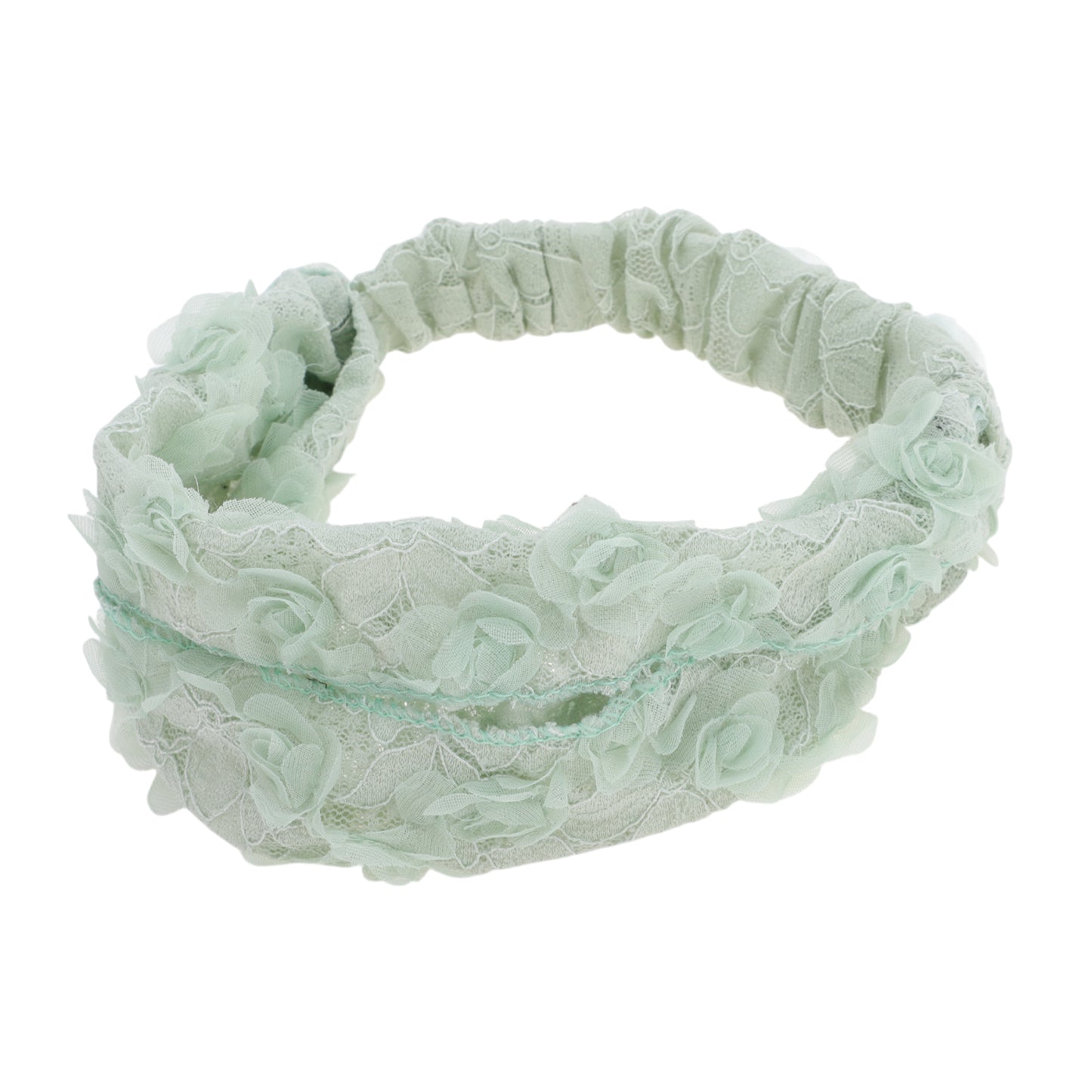 Diadema ancha de encaje con decoración de flores de malla para mujer, color verde claro, 1 unidad