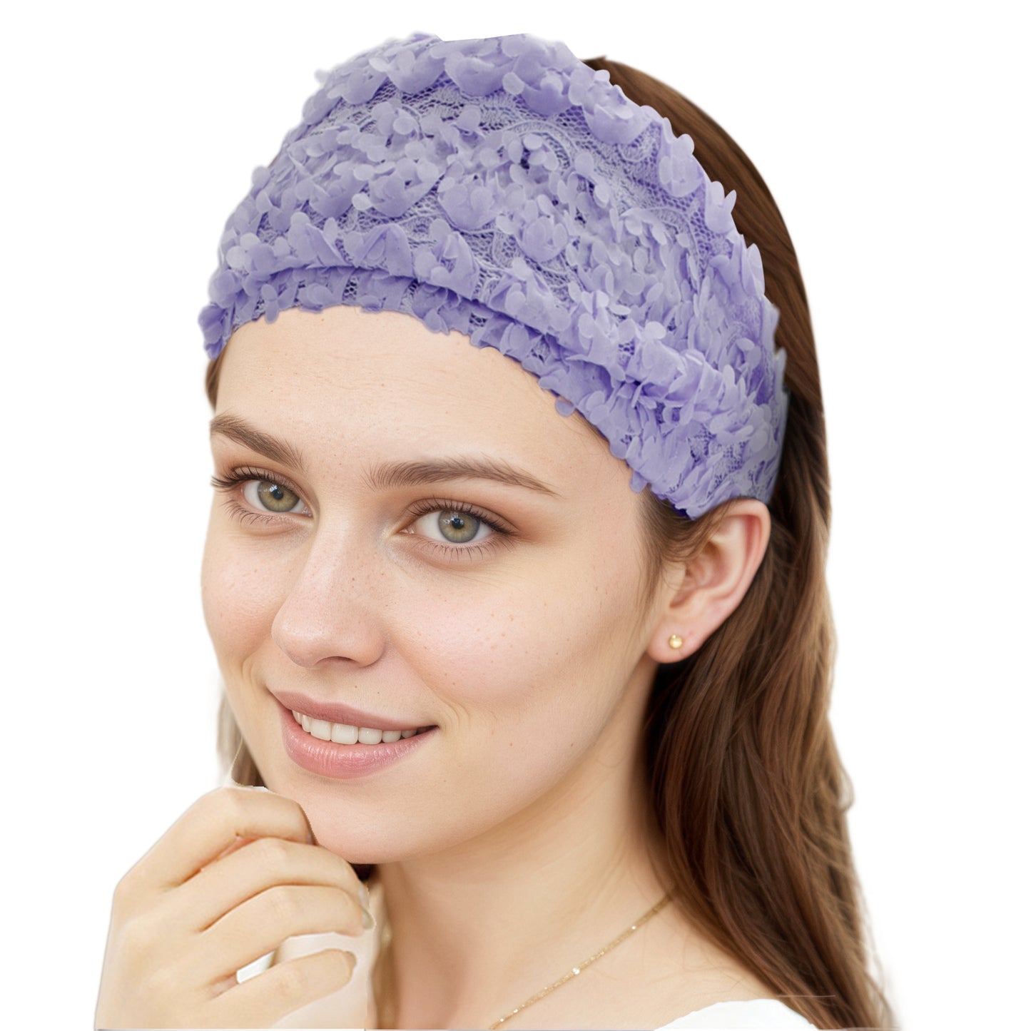Diadema ancha de encaje floral tridimensional para mujer, color morado, 1 unidad