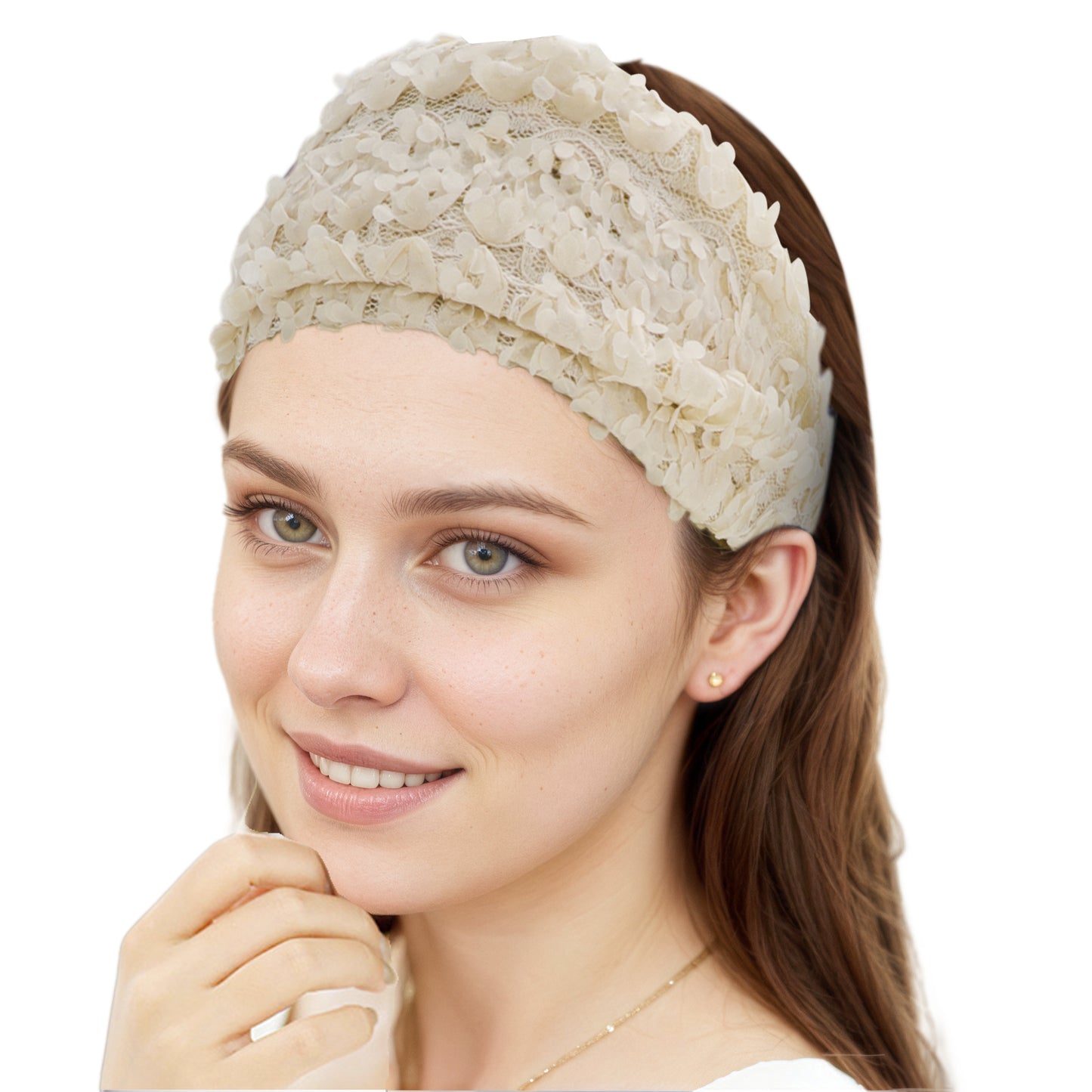 Diadema ancha de encaje floral tridimensional para mujer beige 1 pieza