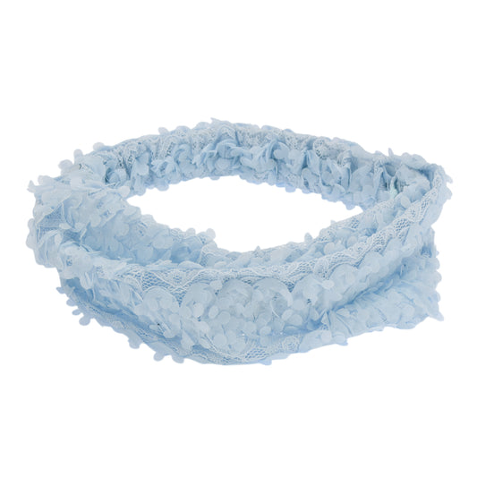 Diadema ancha de encaje floral tridimensional para mujer, color azul cielo, 1 unidad