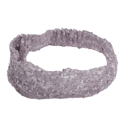 Diadema ancha de encaje para mujer, color gris claro y morado, 1 unidad
