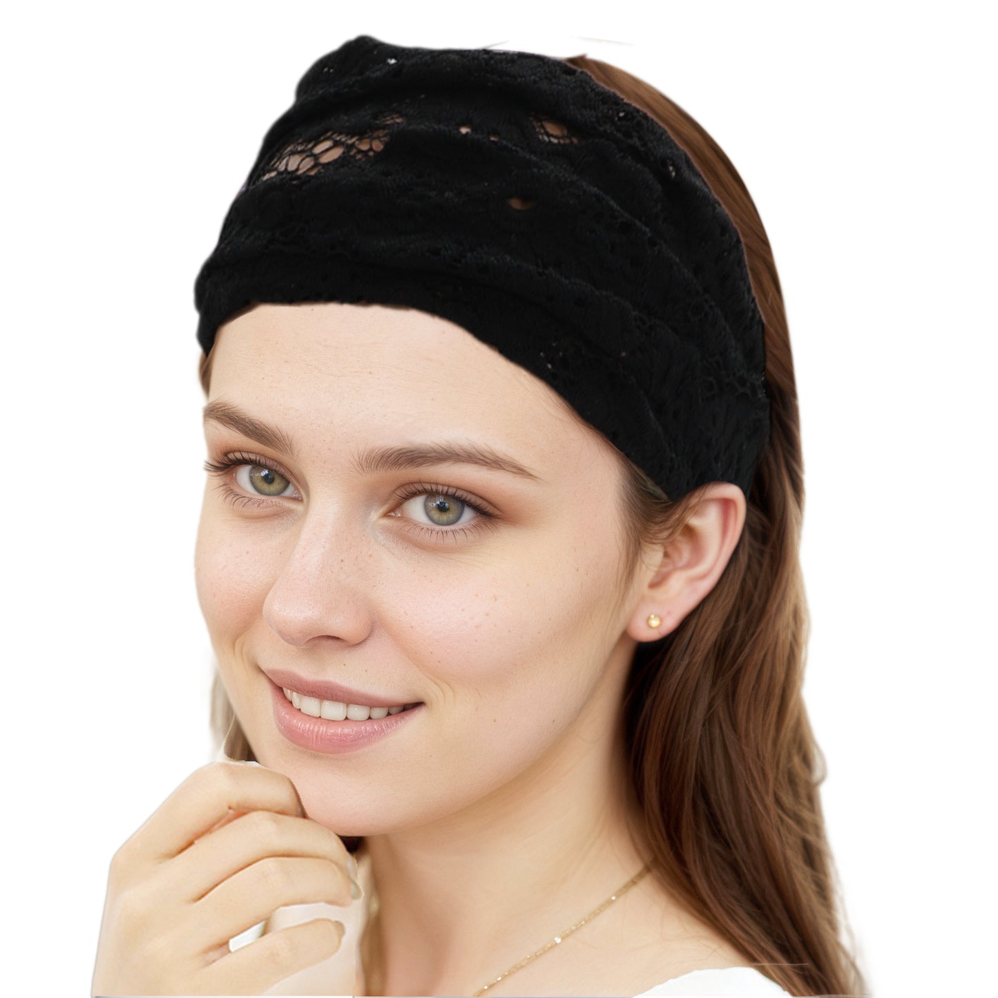 Diadema ancha de encaje fino con flores para mujer, color negro, 1 unidad