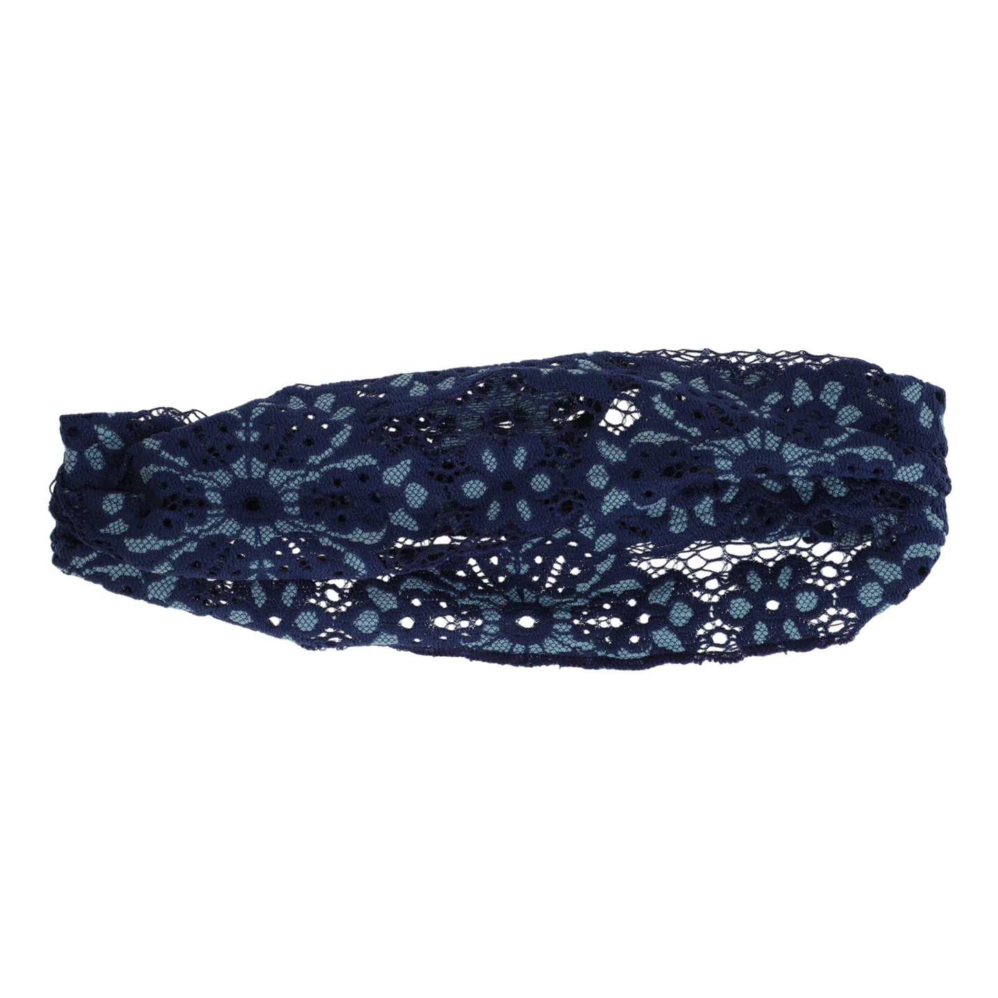 Diadema ancha de encaje fino con flores para mujer, azul marino, 1 pieza