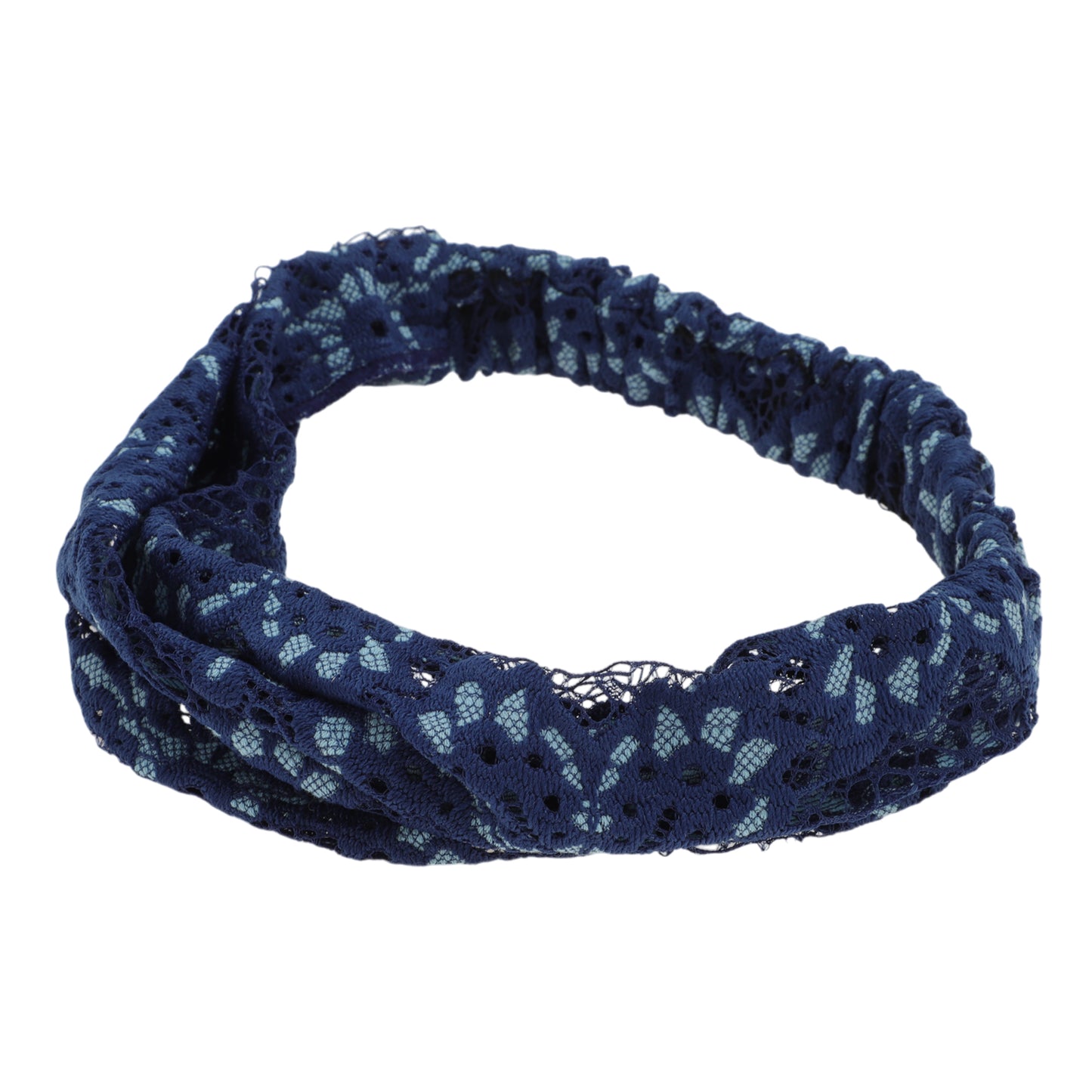 Diadema ancha de encaje fino con flores para mujer, azul marino, 1 pieza
