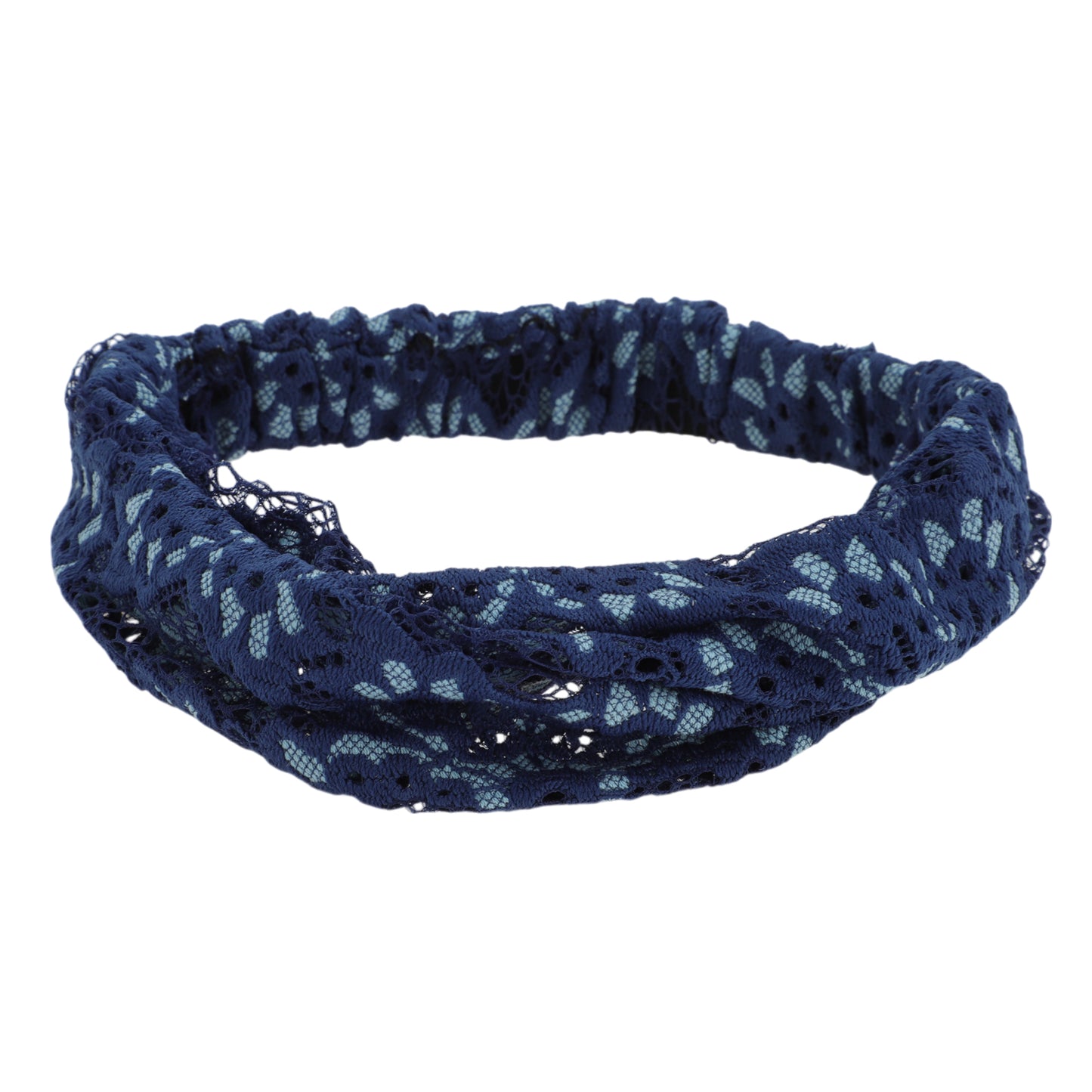 Diadema ancha de encaje fino con flores para mujer, azul marino, 1 pieza
