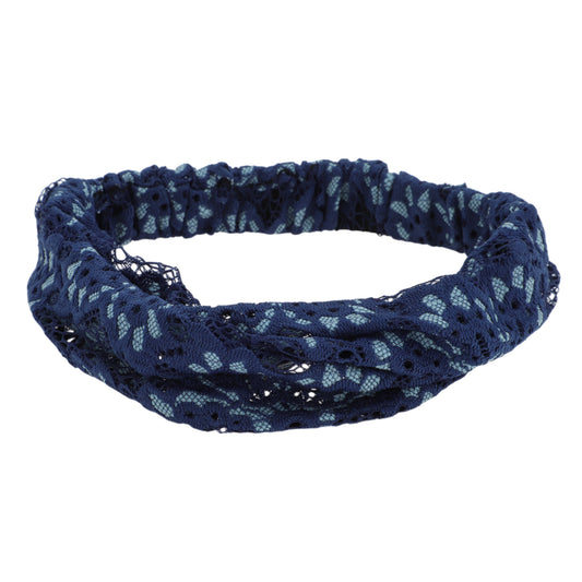Diadema ancha de encaje fino con flores para mujer, azul marino, 1 pieza