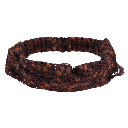 Diadema ancha de encaje fino con flores para mujer, color café, 1 pieza