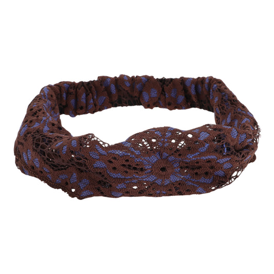 Diadema ancha de encaje fino con flores para mujer, color morado y café, 1 unidad
