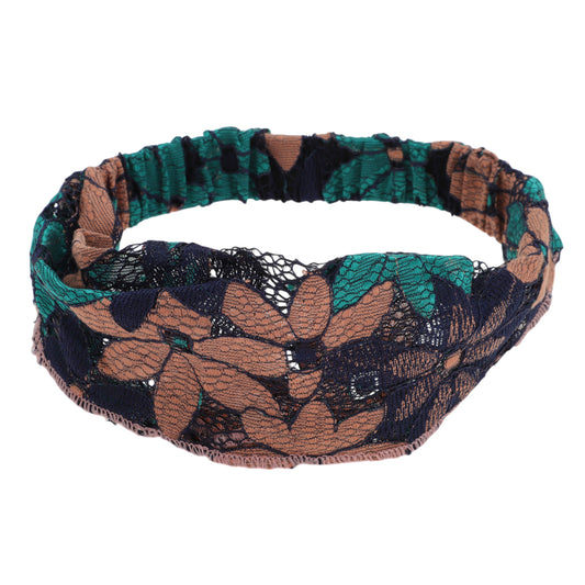 Diadema ancha de encaje floral para mujer, color verde y rosa, 1 unidad
