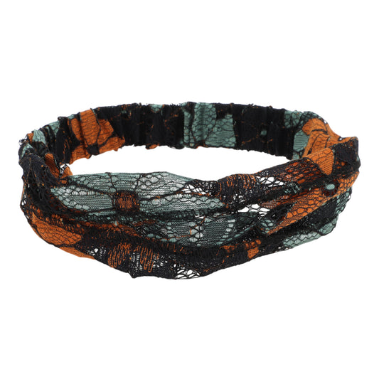 Diadema ancha de encaje floral para mujer, color verde y naranja, 1 unidad