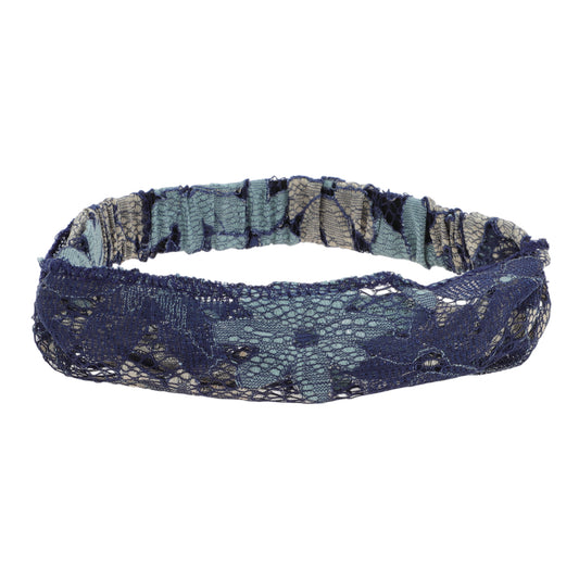 Diadema ancha de encaje floral para mujer, azul marino, 1 pieza
