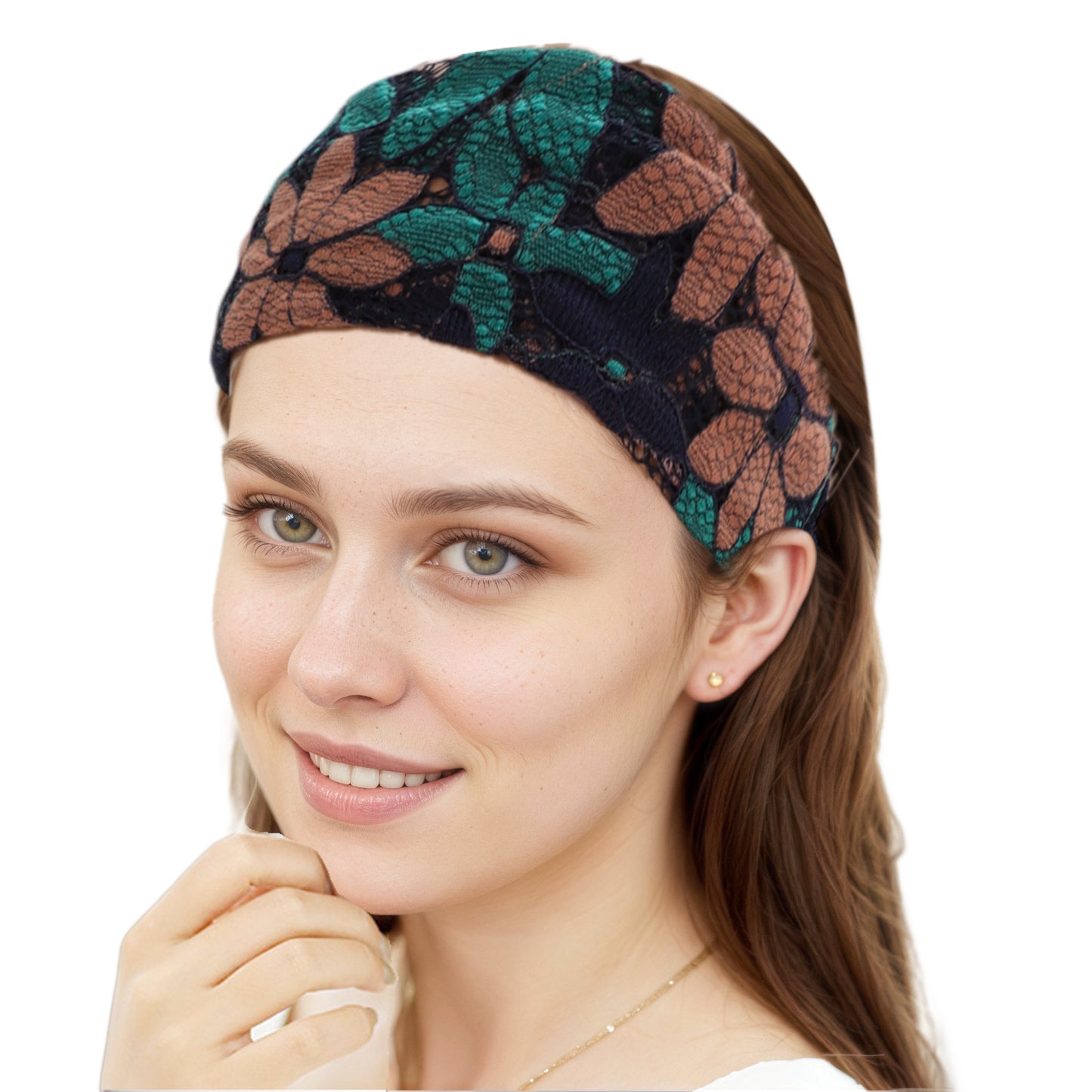 Diadema ancha de encaje con flores de ocho hojas para mujer, color azul y rosa, 1 unidad