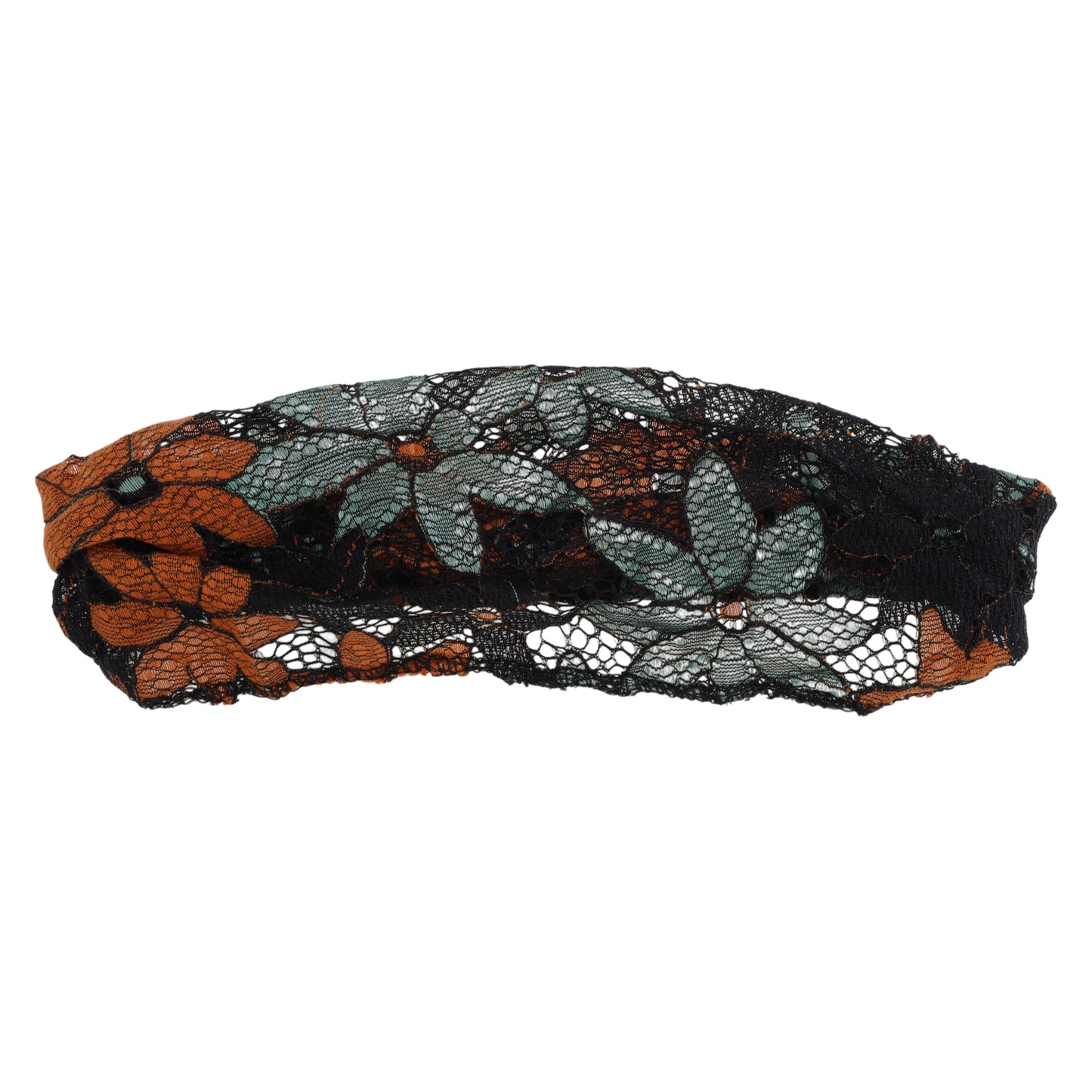 Diadema ancha de encaje con flores de ocho hojas para mujer, color verde y naranja, 1 unidad