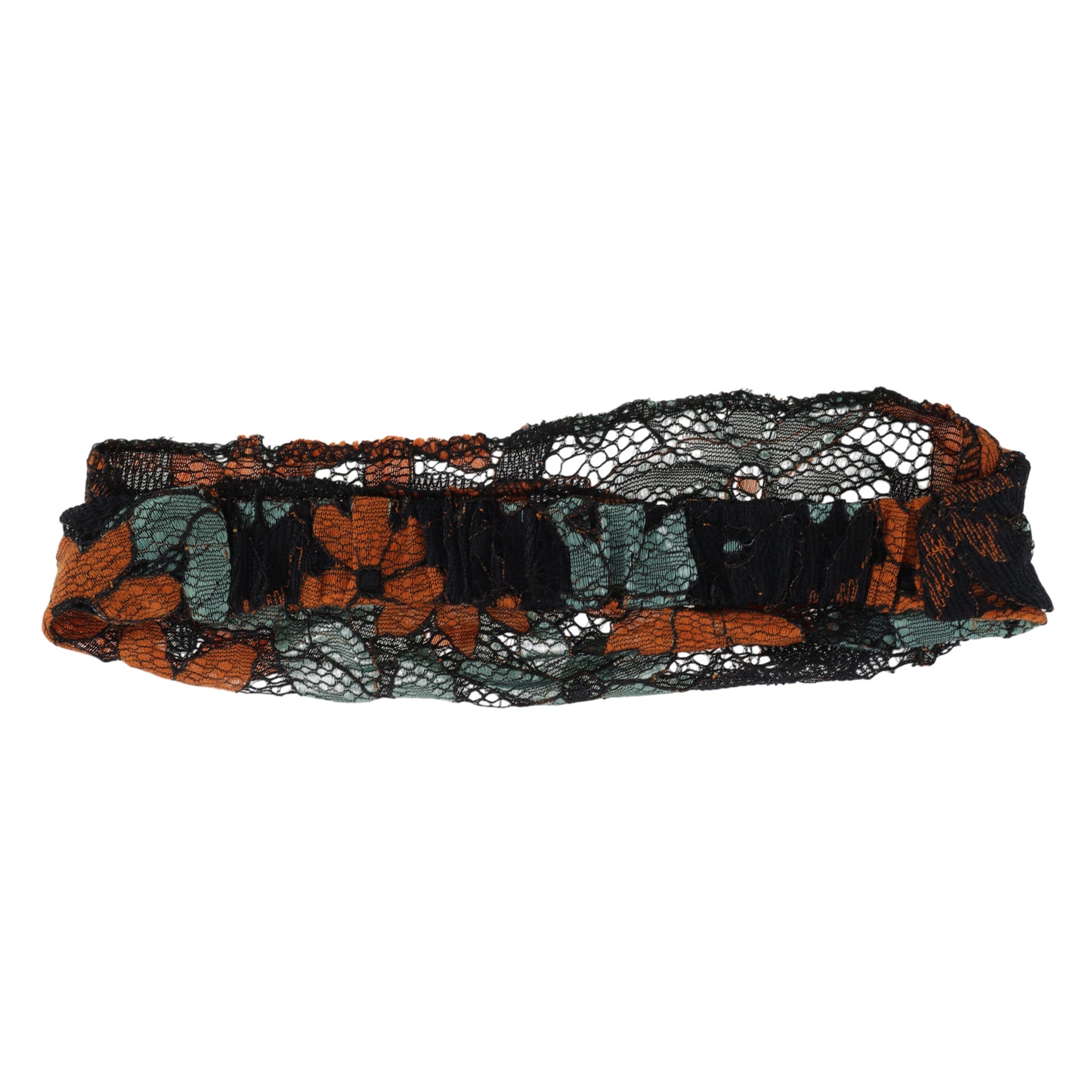 Diadema ancha de encaje con flores de ocho hojas para mujer, color verde y naranja, 1 unidad