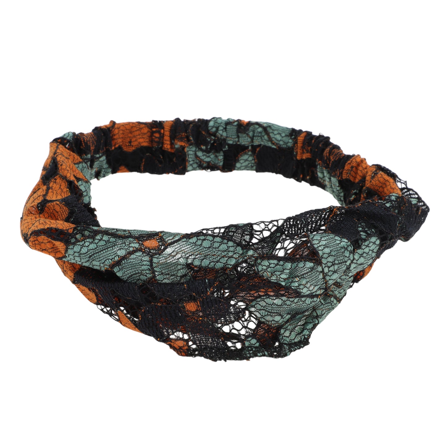 Diadema ancha de encaje con flores de ocho hojas para mujer, color verde y naranja, 1 unidad