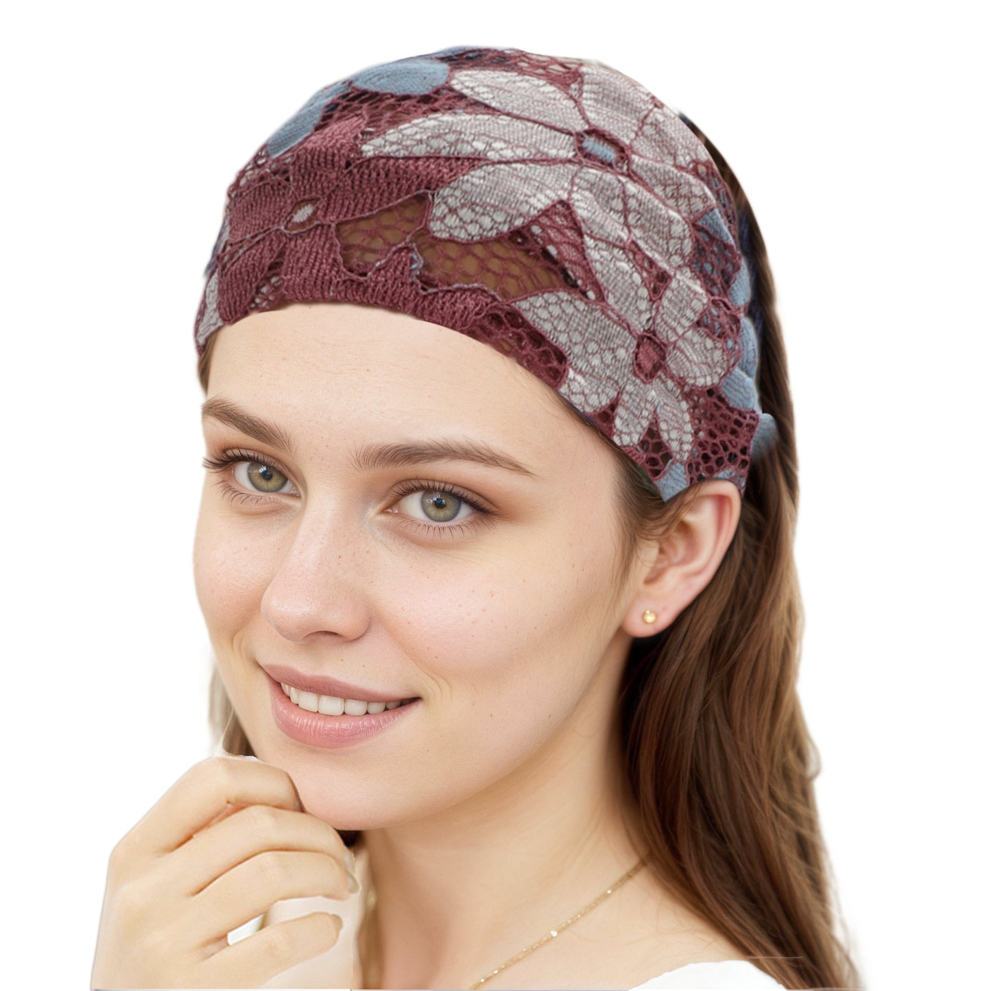 Diadema ancha de encaje con flores de ocho hojas para mujer, color morado y rosa, 1 unidad