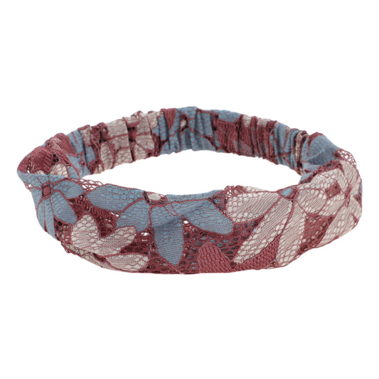 Diadema ancha de encaje con flores de ocho hojas para mujer, color morado y rosa, 1 unidad
