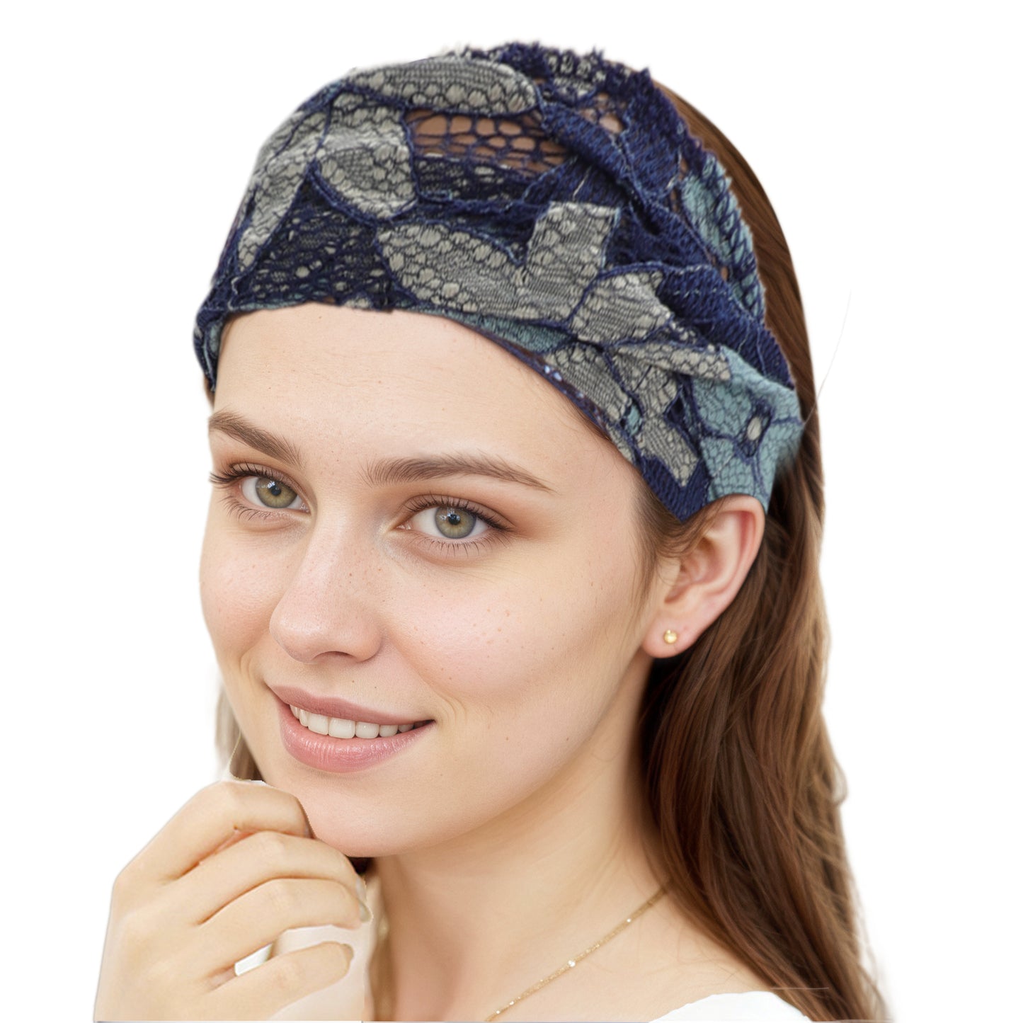 Diadema ancha de encaje con flores de ocho hojas para mujer, azul marino, 1 unidad
