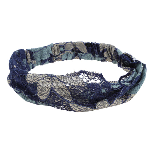 Diadema ancha de encaje con flores de ocho hojas para mujer, azul marino, 1 unidad