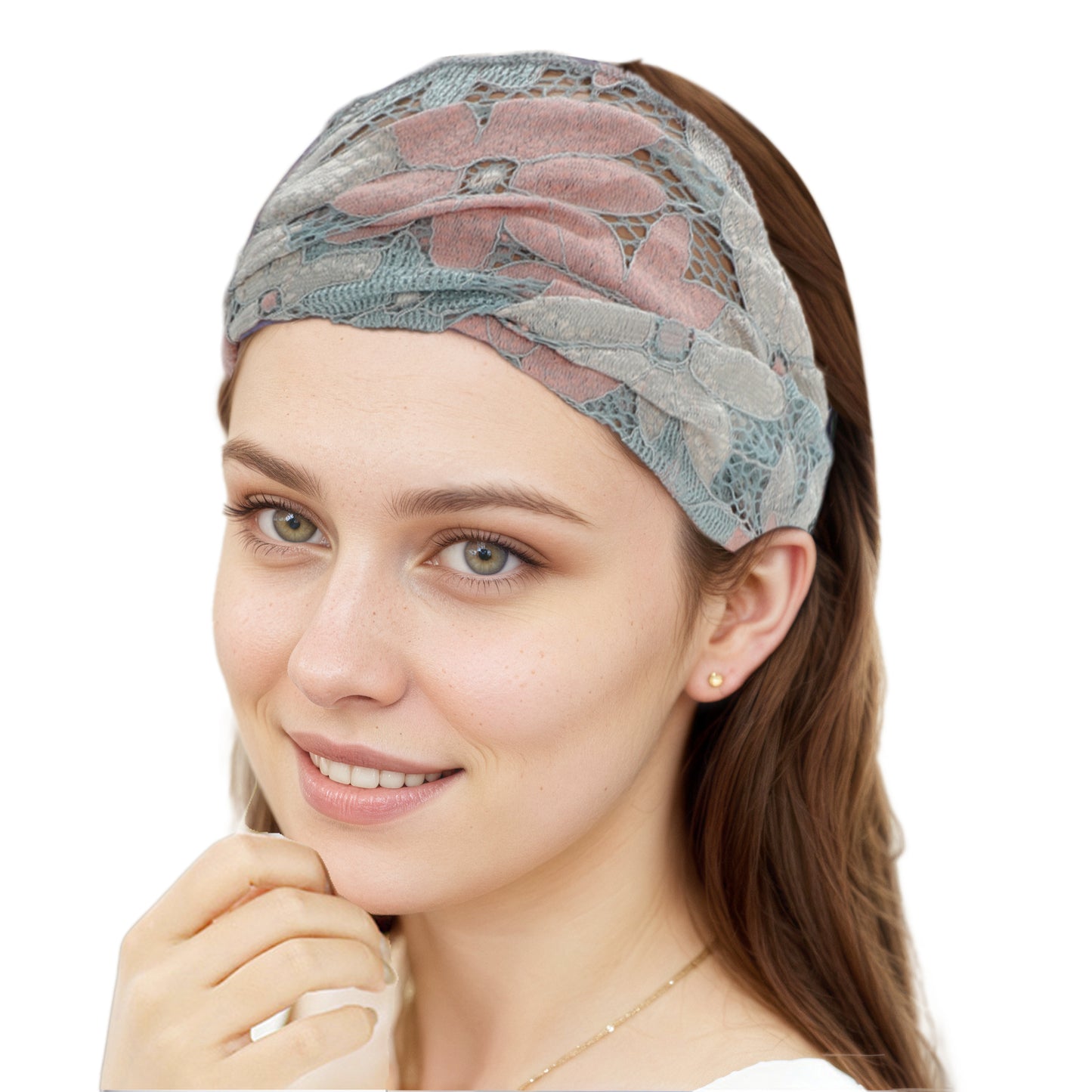 Eight-leaf Flower Lace Wide Headband for Women Beige 1 Pc