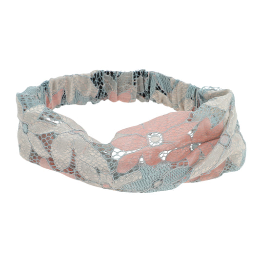 Diadema ancha de encaje con flores de ocho hojas para mujer, color beige, 1 unidad