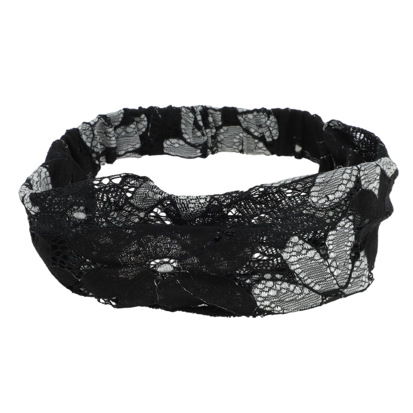 Diadema ancha de encaje con flores de ocho hojas para mujer, color negro, 1 unidad