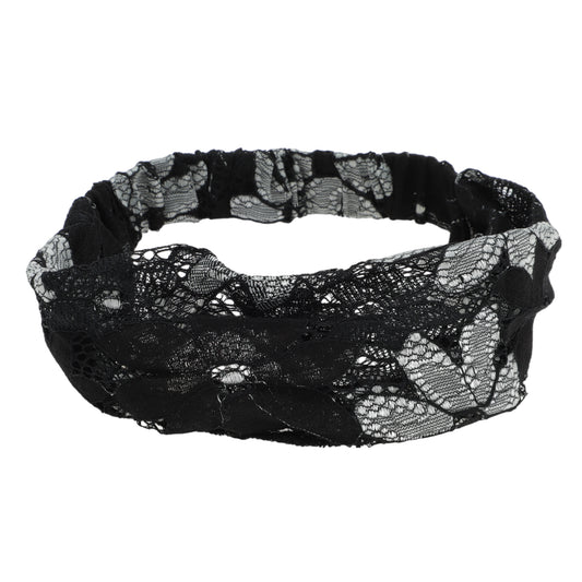 Diadema ancha de encaje con flores de ocho hojas para mujer, color negro, 1 unidad