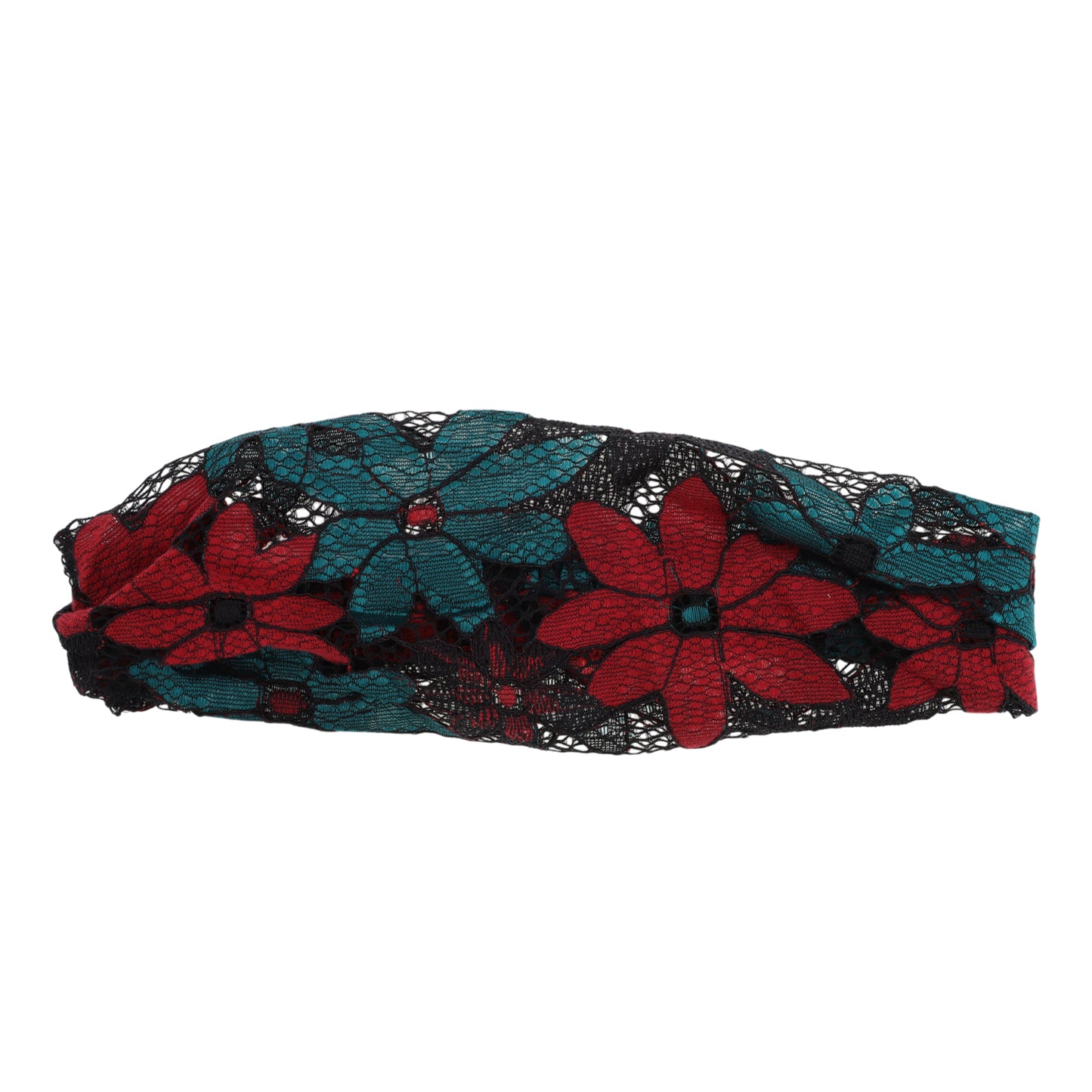 Diadema ancha de encaje con flores de ocho hojas para mujer, verde y rojo, 1 unidad