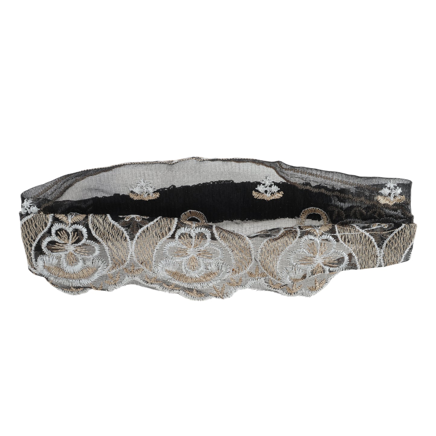 Diadema ancha de encaje con bordado de flores para mujer, color negro y beige, 1 unidad