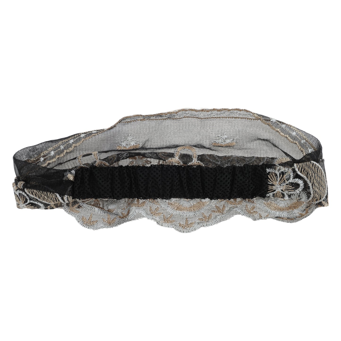 Diadema ancha de encaje con bordado de flores para mujer, color negro y beige, 1 unidad